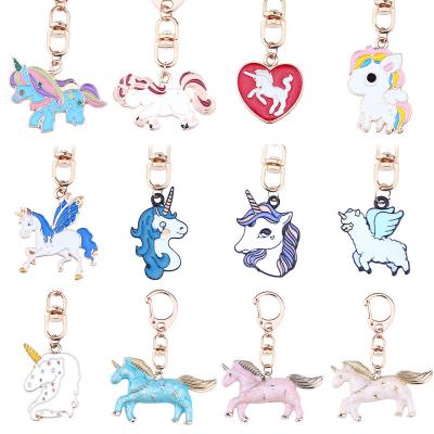 China Fashion Colorful Cute Key Chain Holder Mini Animal Anime Key Ring Cartoon Horse Metal Key Chain Charm Trinkets Fit Children for sale