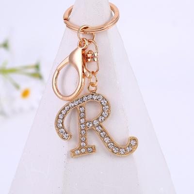 China New 26 Metal Letter Crystal Rhinestone Keychain Charm Gold Key Ring Women Bag Ornaments Car Key Holder Accessories for sale