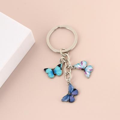 China New Colorful Metal Enamel Butterfly Key Chain Insects Car Key Women Bag Accessories Jewelry for sale