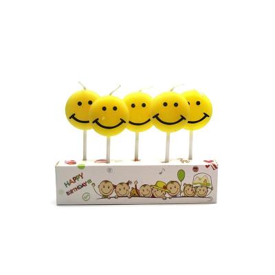 China Hot Selling Birthdays Cartoon Cake Decorated Candles Emoticon Yellow Smiley Birthday Candle for sale