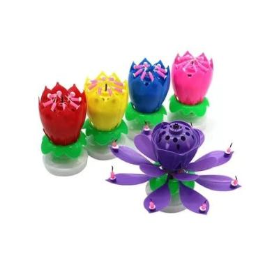 China Single Layer Rotating Birthday Lotus Music Candle Cake Decorate Birthday Candle for sale