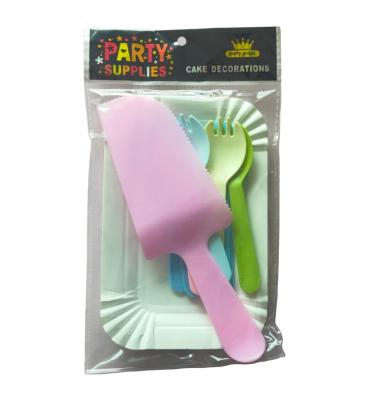 China Disposable Birthday Cake Plate Tableware, Knife And Fork Series Combination for sale