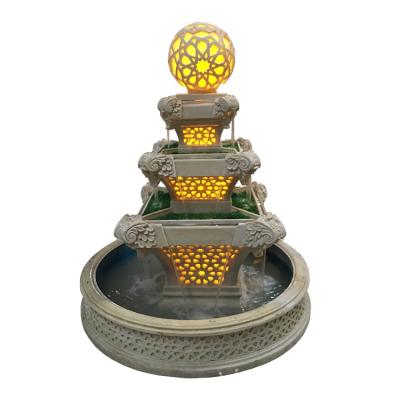 China 175cm Artificial Outdoor Height Sandstone And Polyresin Round Water Fountains With Led Light for sale