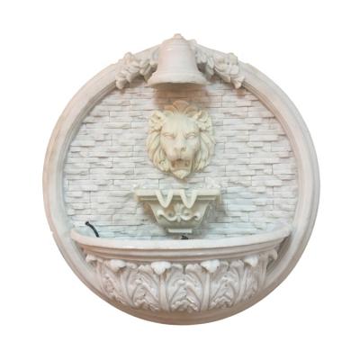 China Round Shape Sandstone Artistic Lion Head Wall Mounted Waterfall Fountain for sale