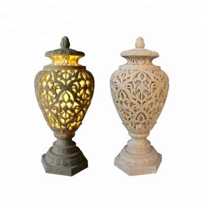 China Artificial Arabic Style Sandstone Garden Sculpture LED Pot Lighting Lantern for sale