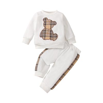 China Breathable Three-color Cotton Optional Baby Boy and Girls New Spring and Autumn Bear Printed Pants Sweater Suit for sale