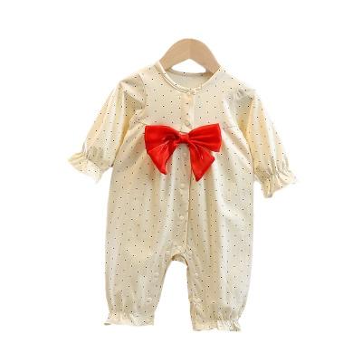 China Breathable baby spring clothes and new autumn baby overalls full of outer wear children's bow romper ideas rompers printed for sale