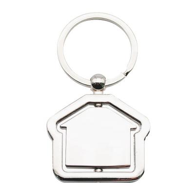 China Metal Silver Metal Custom Laser Polished Rotary Swirl House Engraved Shaped Cute Key Chain Keyring for sale