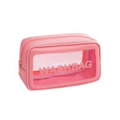 China Durable PU Leather Transparent Waterproof Cosmetic Bag PVC Travel Toiletry Bag Portable Makeup Wash Bag for sale