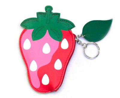 China Top Selling 2021 Fashion Mini Fruit Strawberry Shape Pu Material Key Chain Coin Pouch, Ring Coin Key Purse for sale