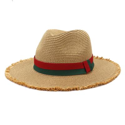 China Eco-Friendly Summer Fishing Fedora Beach Sun Straw Panama Hat Fedora Straw Hat Women Wide Brim Bun Hat for sale