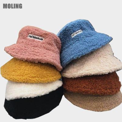 China Custom Wholesale Plain Warm Furry White Plush USA Logo Plush Corduroy Winter Fur Bucket Hat For Women for sale