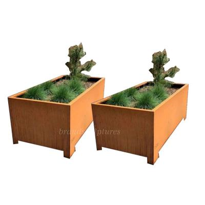 China Craftsman Outdoor Customized Rectangle Metal Planters Corten Steel Sculpture for sale