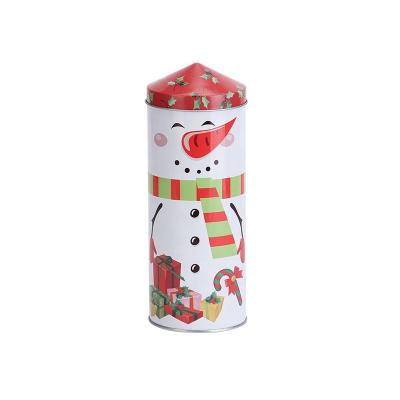 China Christmas Sustainable Metal Tin Can With Snowman Design Tin Can For Storage And Decoration for sale