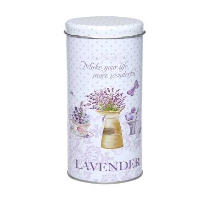 China Sustainable High Quality Food Grade Round Tin Box With Lavender Design for sale