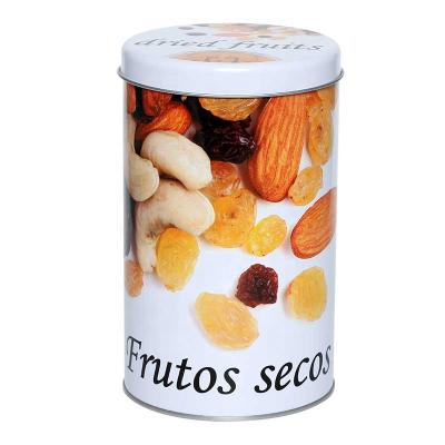 China Sustainable Food Grade Metal Round Tin Box With Candy, Sugar, Nut Designs for sale