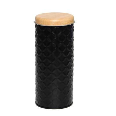 China Hot Sale Round Bamboo Tin Box With 3D Pattern Moisture Proof Design Viable for sale