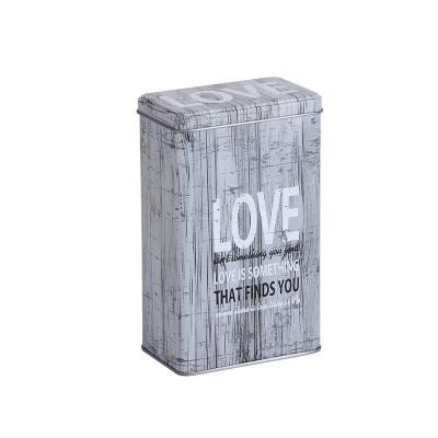 China Airtight Design Food Grade Square Tin Box With HOME/LIFE/LOVE Viable Deco Style Metal Retro Tea Storage Cart for sale