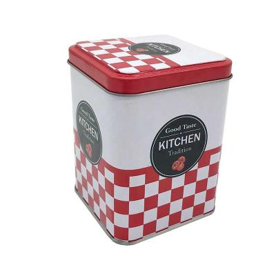 China Sustainable Food Grade High Quality New Square Tin Can With Red And White Grid Design for sale