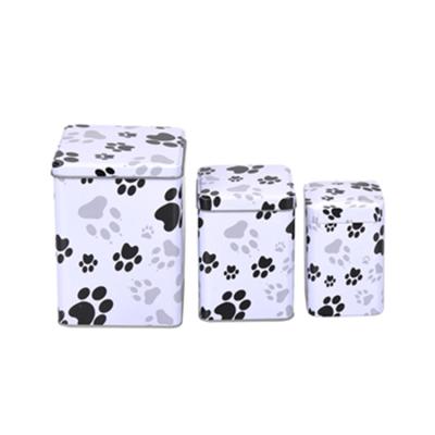 China Sustainable Metal Saving Tin Urn Cremation Pet Funeral Urns for Ashes with Paw Prints for sale