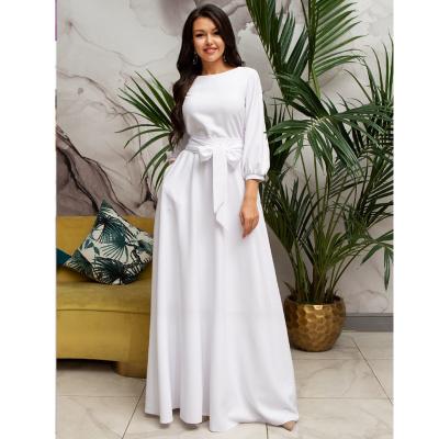 China Vintage Breathable Maxi Long Dress Long Sleeve Wedding Party Dress Solid Color A Line Sashes Elegant Evening Dress for sale