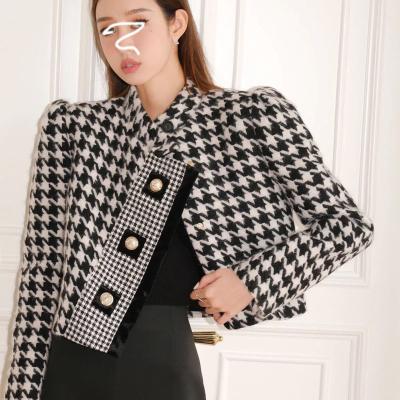 China Twotwinstyle Anti-Wrinkle Stand Collar Long Sleeve Temperament Casual Houndstooth Short Loose Jackets for sale