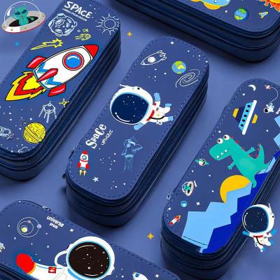 China Wholesale Durable Cartoon EVA Waterproof Stationery Box Cute Double-layer Astronaut Large Capacity Stationery Box for sale