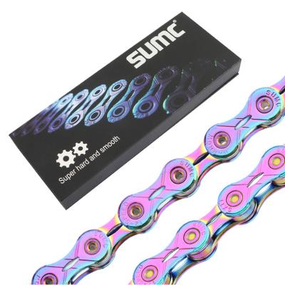 China Hot Sale SUMC 9/10/11 Speed ​​MTB Road Bike Chain Rainbow Ultralight Cavity Chain Semi HollowVelcro Cavity Buckle 116Links Bike Parts for sale