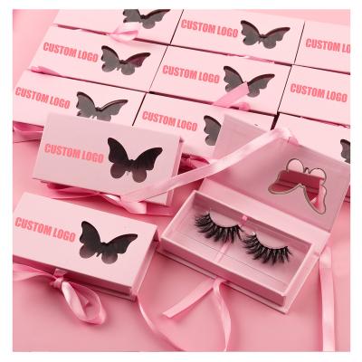 China Durable Custom Butterfly Logo Eyelash Packaging Manufacturer Empty Purple Pink Pink Eyelashes Boxes for sale