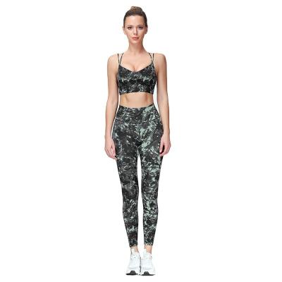 China Breathable Acid Printing Yoga Womens Leggings + Pants Womens Yoga Suit Top Set Sport for sale