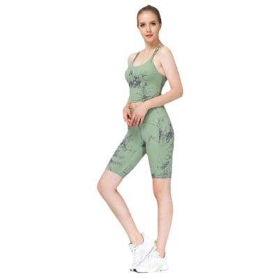 China Breathable Sports Wholesale Woman Yoga Suit Gym Fitness Sets Nude Tie Dye Short Sportswear Set for sale