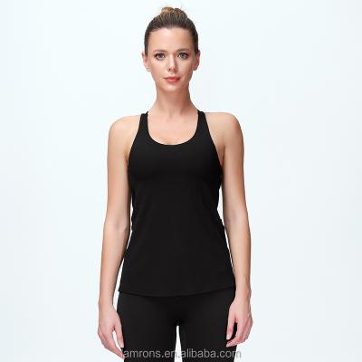 China Breathable 2022 NEW LOGO custom lulu yoga tank top woman open back yoga tops with built in bra sport T for sale