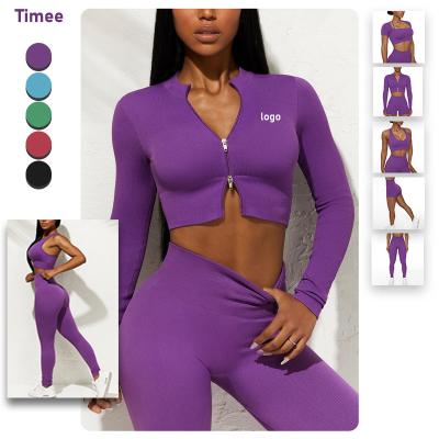 China Breathable Custom Fitness Clothing Summer Crop Top Long Sleeve 2 Piece Women Crop Tops Ribbed Yoga Shorts Yoga Set for sale