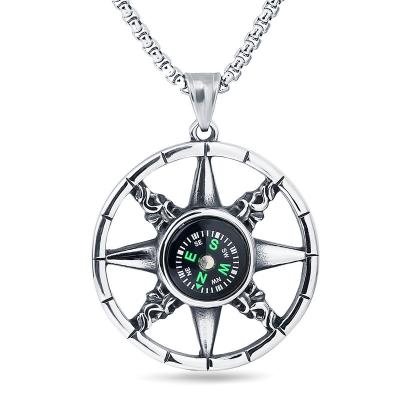 China Vintage Retro New Arrival Pop High Quality Titanium Steel Punk Compass Pendant Necklace For Women Men for sale