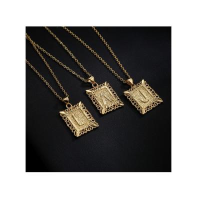 China FASHIONABLE Wholesale 26 Copper Gold Plated A-Z Letters Hollow Design Pendant Necklace for Men and Women for sale