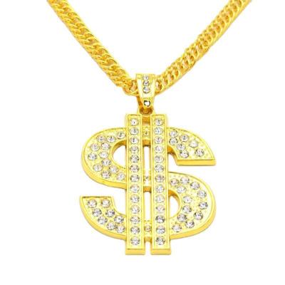 China Wholesale Hip Hop Hip Hop Overdone Cuban Dollar Chain Symbol Gold Pendant Necklace For Women Men for sale