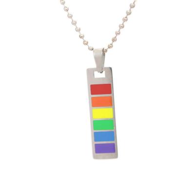 China FASHIONABLE Pride Victory Stainless Steel Rectangular Pendant Men Rainbow Gay Lesbian Gay Necklace for sale