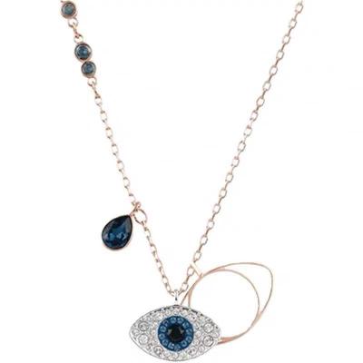 China Romantic Women's Evil Eye Necklace 18k Rose Gold Plated Zircon Crystal Retro Blue Symbolic Evil Eye Pendant Necklace for sale