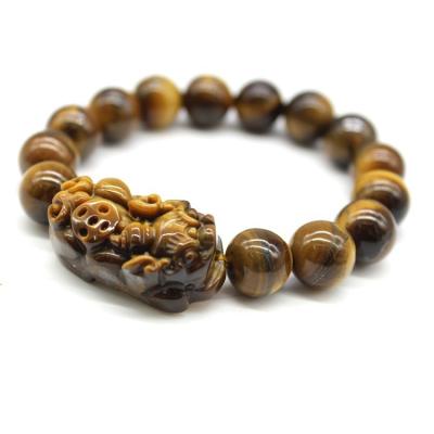 China Vintage Fengshui Pixiu Bracelet Lucky Unisex Accessories Natural Stone Pixiu Charm Tiger Eye Bracelet CLLB009 for sale