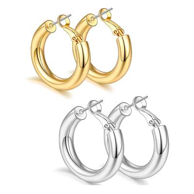 China Hiphop 14K Gold Plated Hoop Earrings For Women Sterling Silver Post Chunky Lightweight Hoops for sale