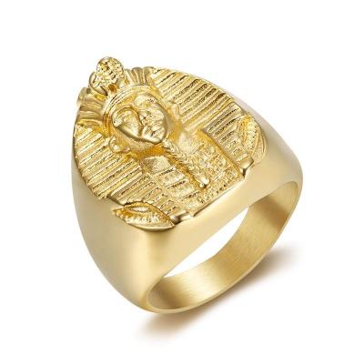 China Wholesale Hiphop 27mm 316L Stainless Steel Gold Plated Ancient Egyptian Pharaoh Men's Ring CLLR021 for sale