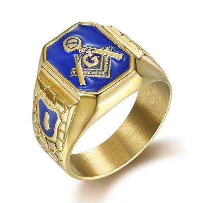 China Hiphop 18mm Vintage 316 Stainless Steel Templar New Gold Plated AG Freemason Masonic Ring CLLR023 for sale