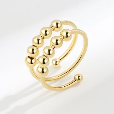 China FASHIONABLE Hot Selling Rotating Anti-anxiety Ring For Unisex Relaxation Ring Opening Double Bead Adjustable for sale