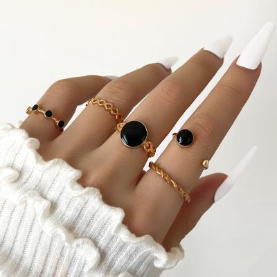 China New Fashion Retro Fashion Black Geometry French Alloy Alloy Round Twist Ring Set Of Five Pieces For Women for sale