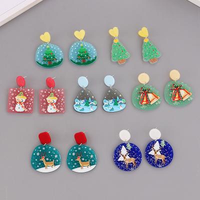 China Cute Korean Earring For Women Christmas Tree Cute Snowman Acrylic Resin Earring Christmas Bell Jewelry Pendant Gift 2021 for sale