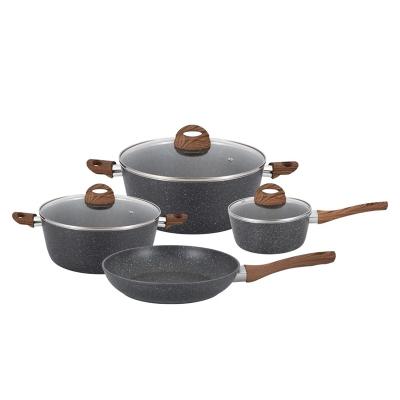 China PFOA Free Forge Sustainable SErise FREE Non-sticker Aluminum Cookware Set With Induction Marble Coating Bottom for sale