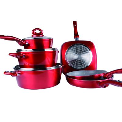 China 9pcs Non- Viable PFOA Free Aluminum Sticker Cookware Set for sale