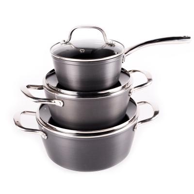 China Viable Induction PFOA Free Aluminum Hard Anodized Forge Cookware Set 6pcs for sale