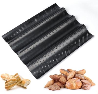 China Sustainable Ilauke Baguette Baking Tray Perforated French Stick Loaf Molds Baking Pan For 4 Baguettes for sale