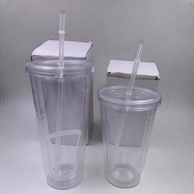 China Sustainable plastic bottle with straw 450ml and 650ml with color box for sale